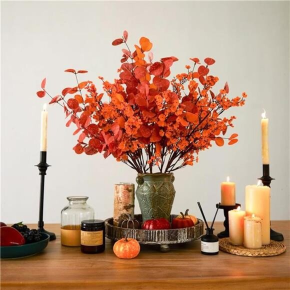 Fake Fall Flowers Real Touch Silk Flowers, 5Pcs Fall Orange Artificial - Picture 2 of 8